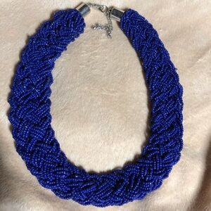 Elegant Blue Glass Bead Braided Necklace.GORGEOUS BLUE.